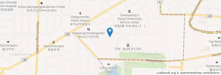 Mapa de ubicacion de 삼풍주유소 en 대한민국, 대구, 남구, 대명동.