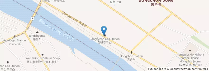 Mapa de ubicacion de 강변주유소 en Corea Del Sud, Daegu, 동구.