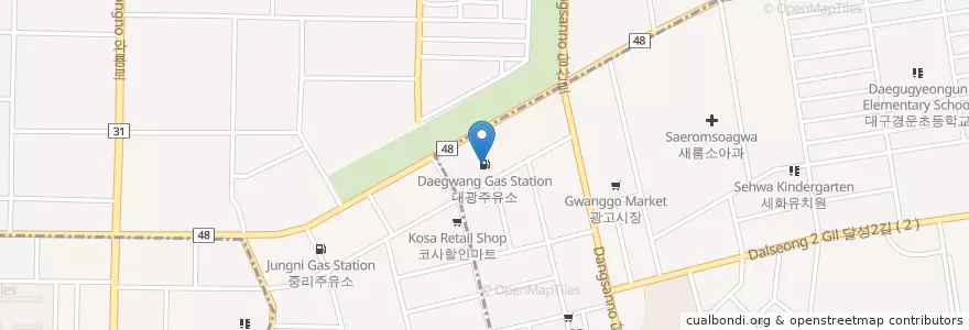 Mapa de ubicacion de 대광주유소 en 대한민국, 대구, 서구, 달서구, 상중이동.