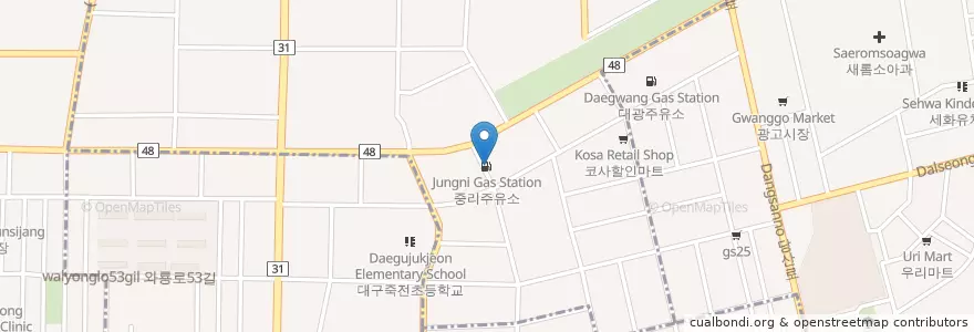 Mapa de ubicacion de 중리주유소 en Республика Корея, Тэгу, 달서구, 상중이동.