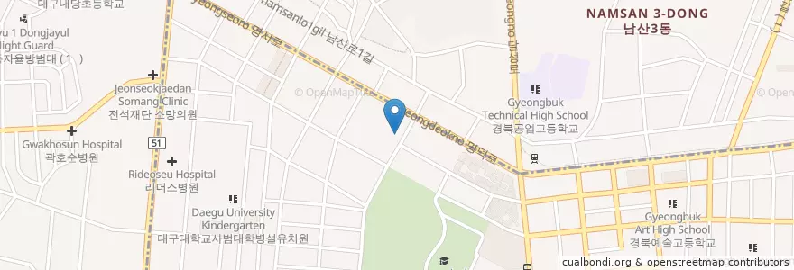 Mapa de ubicacion de 태창주유소 en Corea Del Sud, Daegu, 남구, 대명동.