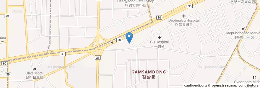 Mapa de ubicacion de 죽전주유소 en كوريا الجنوبية, ديغو, 달서구, 감삼동.