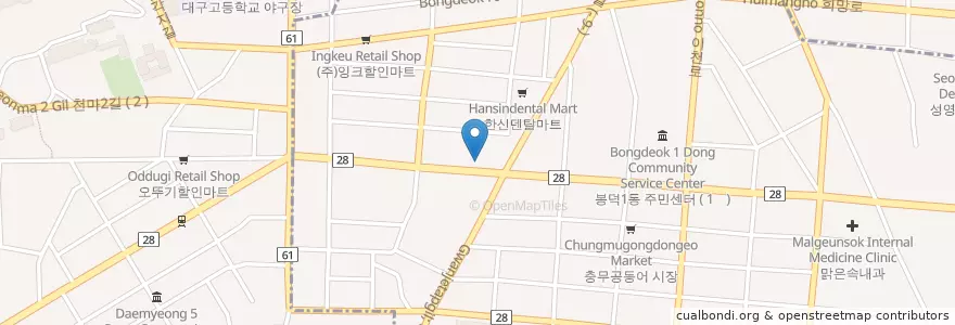 Mapa de ubicacion de 봉덕탑주유소 en Güney Kore, Daegu, 남구, 봉덕동.