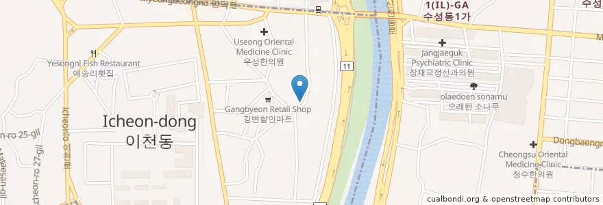 Mapa de ubicacion de 굿모닝주유소 en 韩国/南韓, 大邱, 南區, 이천동.