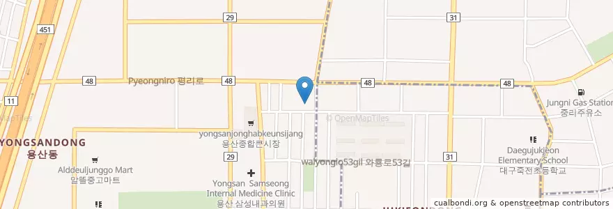 Mapa de ubicacion de 흥구용산주유소 en 大韓民国, 大邱, 達西区, 용산동.