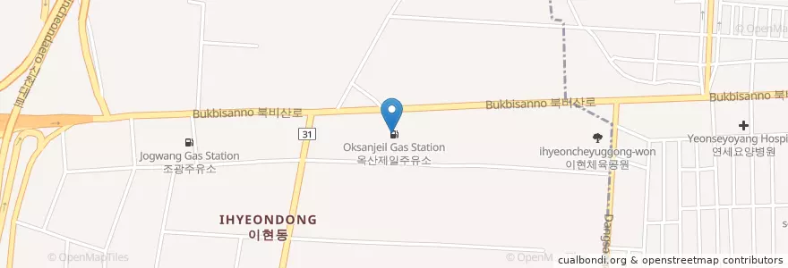Mapa de ubicacion de 옥산제일주유소 en Güney Kore, Daegu, 서구, 상중이동.