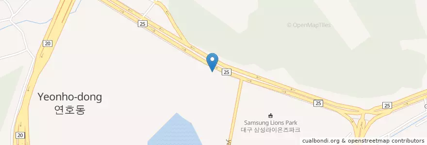 Mapa de ubicacion de 월드컵현대주유소 en Corée Du Sud, Daegu, 수성구, 고산동.
