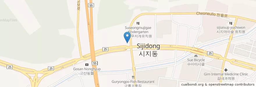 Mapa de ubicacion de 지에스칼텍스화남주유소 en Südkorea, Daegu, Suseong-Gu, 고산동.
