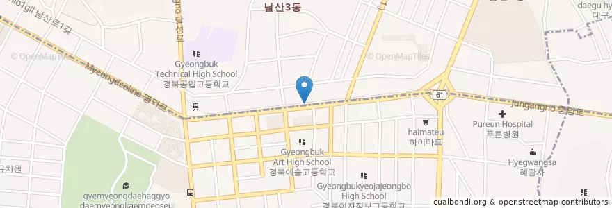 Mapa de ubicacion de 경북광유중부중앙주유소 en Südkorea, Daegu, Nam-Gu, Namsan-Dong.