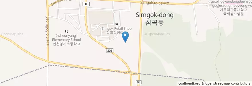 Mapa de ubicacion de 심곡주유소 en Corea Del Sud, 인천, 서구, 연희동.