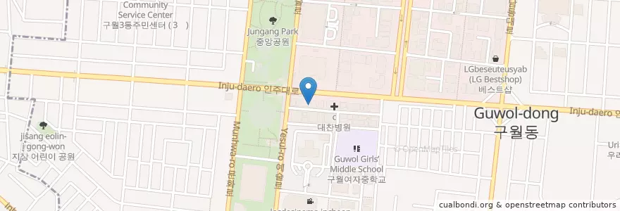 Mapa de ubicacion de 남부주유소 en 대한민국, 인천, 남동구, 구월동.
