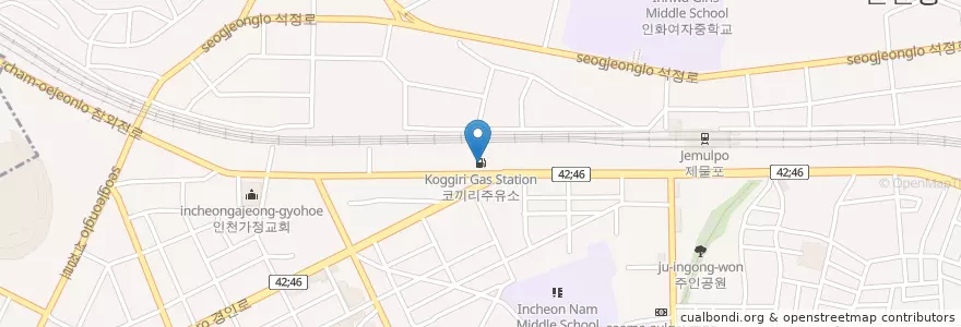 Mapa de ubicacion de 코끼리주유소 en Corea Del Sud, 인천, 미추홀구.