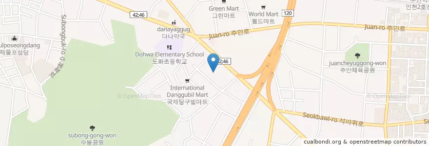 Mapa de ubicacion de 주안제일주유소 en Güney Kore, 인천, 미추홀구, 도화동.