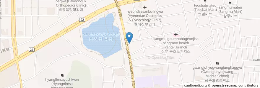 Mapa de ubicacion de 신상무주유소 en كوريا الجنوبية, 전라남도, غوانغجو, 서구.