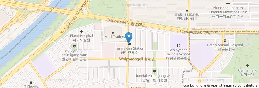 Mapa de ubicacion de 한미주유소 en كوريا الجنوبية, دايجيون, 서구, 월평동.