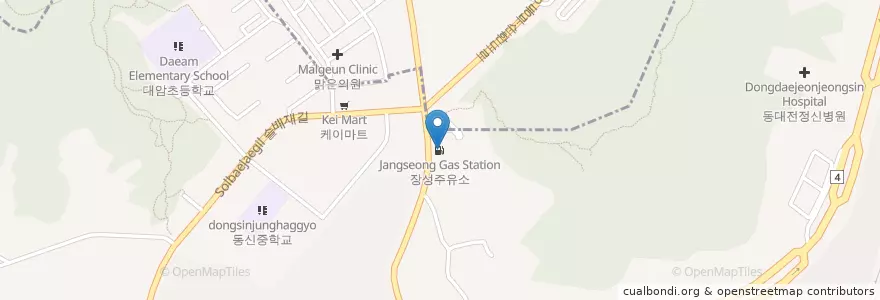 Mapa de ubicacion de 장성주유소 en 대한민국, 대전, 동구, 판암동.