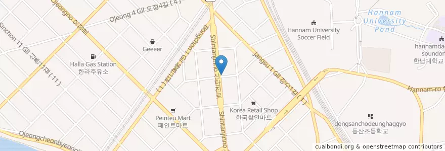 Mapa de ubicacion de 오일랜드주유소 en Coreia Do Sul, Daejeon, 대덕구, 오정동.