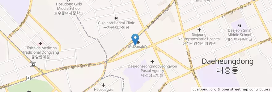 Mapa de ubicacion de 중앙로셀프주유소 en Coreia Do Sul, Daejeon, 중구.