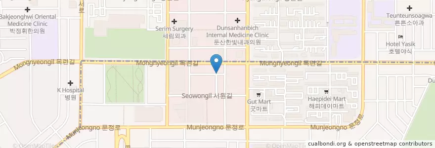 Mapa de ubicacion de 지에스칼텍스새둔산주유소 en 대한민국, 대전, 서구, 둔산동, 탄방동.
