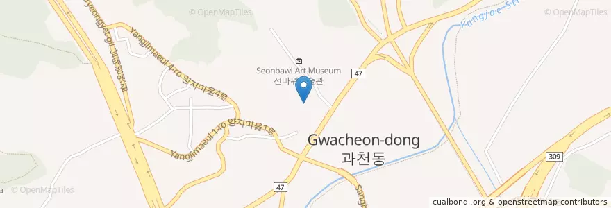 Mapa de ubicacion de 경마장주유소 en 대한민국, 경기도, 과천시.