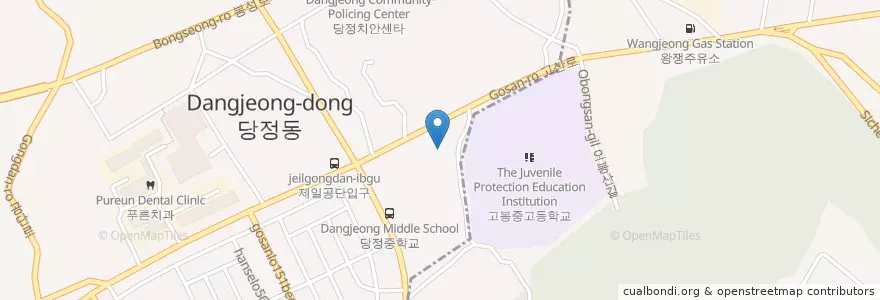 Mapa de ubicacion de 군포당정주유소 en كوريا الجنوبية, 경기도, 군포시, 의왕시, 군포1동.