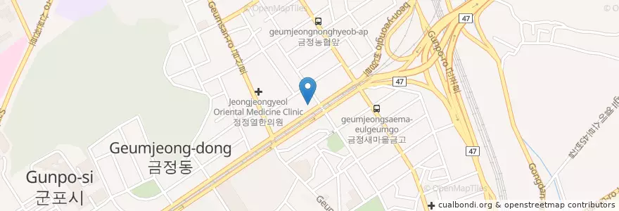 Mapa de ubicacion de 산본주유소 en 大韓民国, 京畿道, 軍浦市, 금정동.