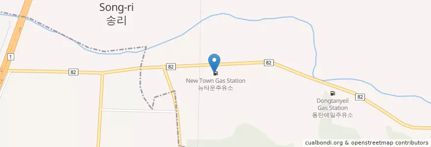 Mapa de ubicacion de 뉴타운주유소 en Güney Kore, 경기도, 화성시.