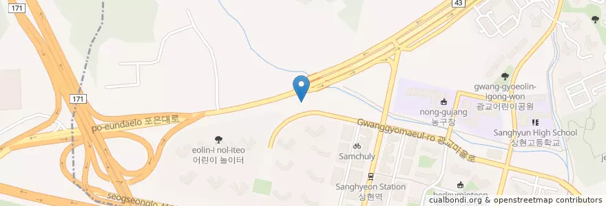 Mapa de ubicacion de 현대오일뱅크직영광교셀프주유소 en کره جنوبی, گیونگی-دو, 용인시, 수지구.