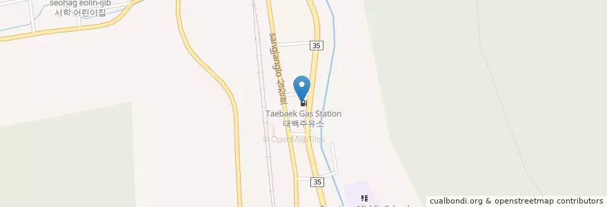 Mapa de ubicacion de 태백주유소 en كوريا الجنوبية, 강원도, 태백시.