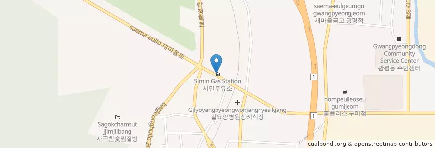 Mapa de ubicacion de 시민주유소 en 大韓民国, 慶尚北道, 亀尾市.