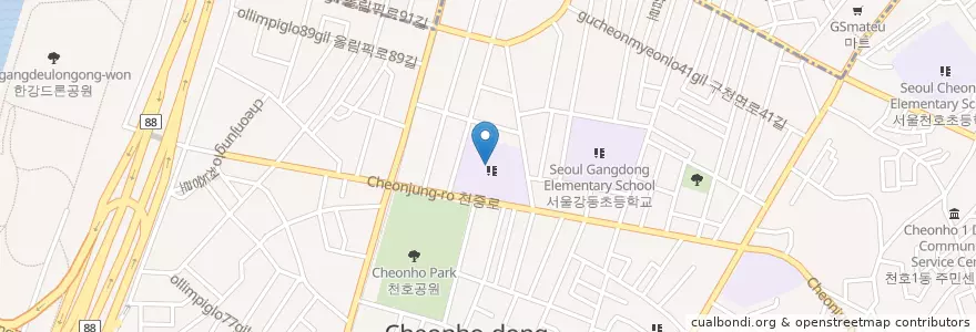 Mapa de ubicacion de 천일중학교 en 대한민국, 서울, 강동구, 천호동.