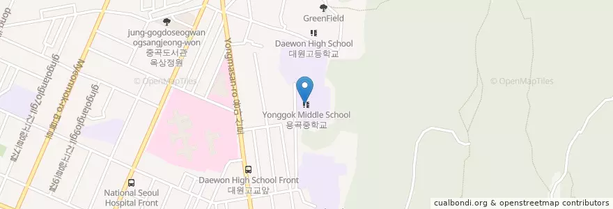 Mapa de ubicacion de 용곡중학교 en Республика Корея, Сеул, 광진구, 중곡4동.