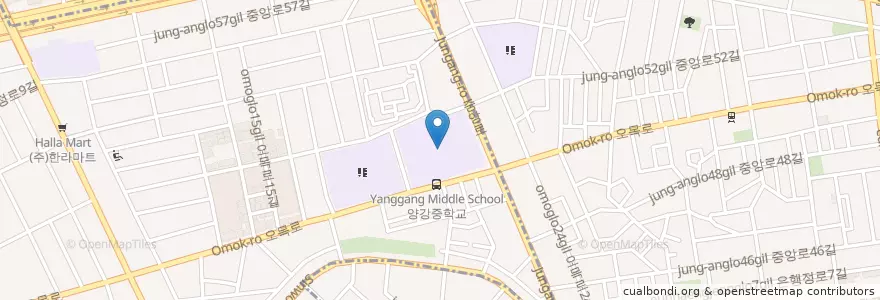 Mapa de ubicacion de 양강중학교 en Güney Kore, Seul, 양천구, 신월2동.