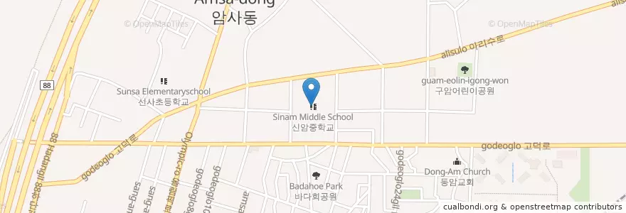 Mapa de ubicacion de 신암중학교 en کره جنوبی, سئول, 강동구, 암사동, 암사3동.