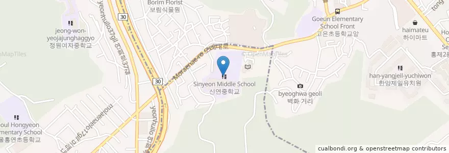 Mapa de ubicacion de Sinyeon Middle School en South Korea, Seoul, Seodaemun-Gu, Hongje 1(Il)-Dong.