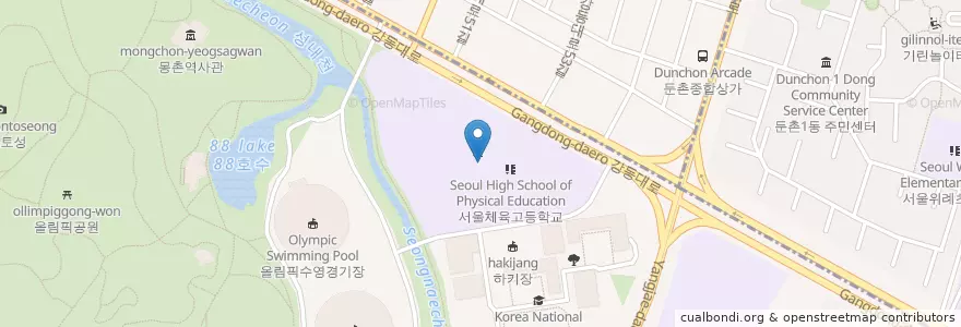 Mapa de ubicacion de 서울체육중학교 en 대한민국, 서울, 송파구, 오륜동.