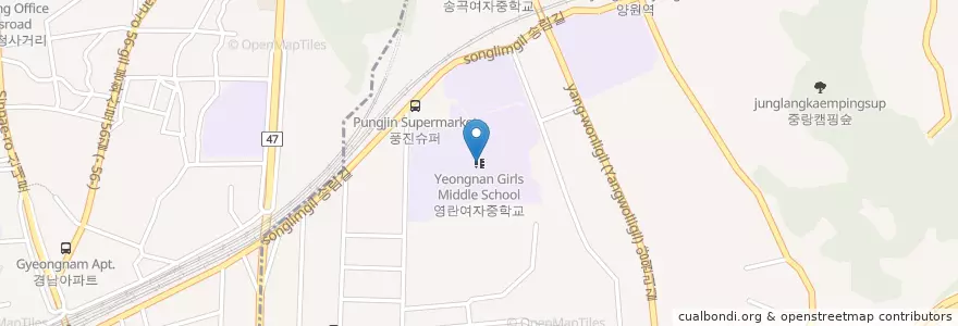 Mapa de ubicacion de Yeongnan Girls Middle School en South Korea, Seoul, Jungnang-Gu, Mangubon-Dong.
