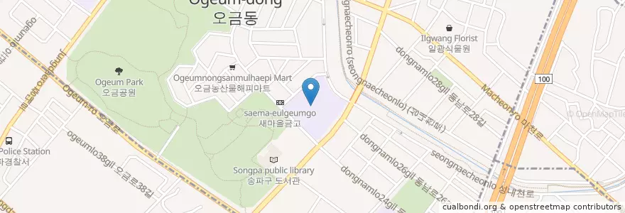 Mapa de ubicacion de 오주중학교 en 대한민국, 서울, 송파구, 오금동.