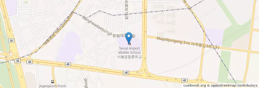 Mapa de ubicacion de 서울공항중학교 en 大韓民国, ソウル, 江西区, 空港洞.