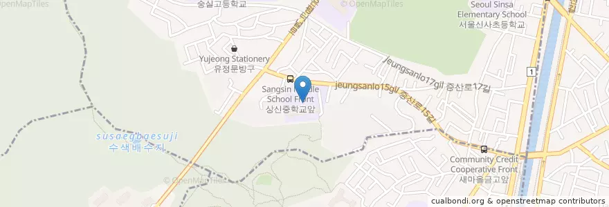 Mapa de ubicacion de 상신중학교 en Corea Del Sur, Seúl, 은평구, 신사2동, 신사2동.