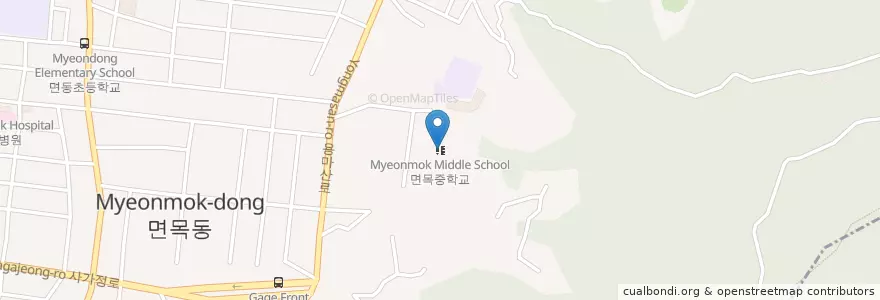 Mapa de ubicacion de 면목중학교 en 대한민국, 서울, 중랑구, 면목3·8동.