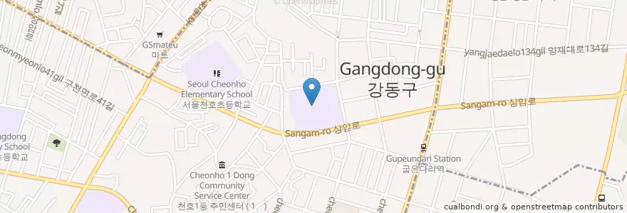 Mapa de ubicacion de 천호중학교 en Corée Du Sud, Séoul, 강동구, 천호1동.