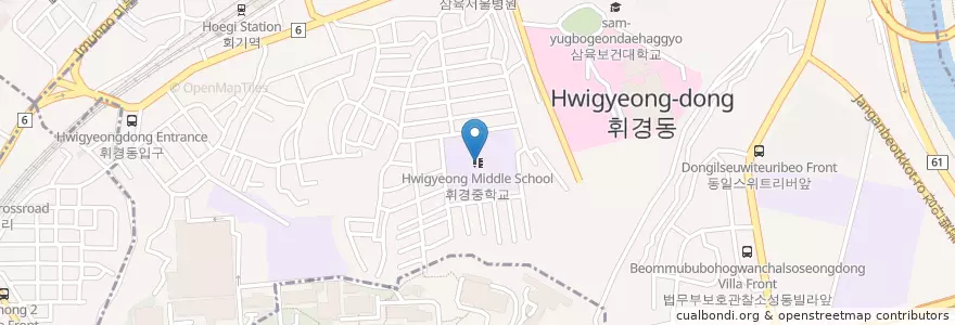 Mapa de ubicacion de 휘경중학교 en 대한민국, 서울, 동대문구, 휘경2동.