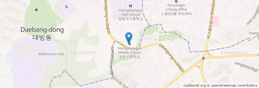 Mapa de ubicacion de 영등포중학교 en 대한민국, 서울, 동작구, 대방동.