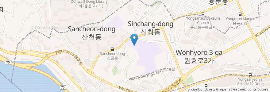 Mapa de ubicacion de 성심여자중학교 en كوريا الجنوبية, سول, 용산구, 원효로1동.