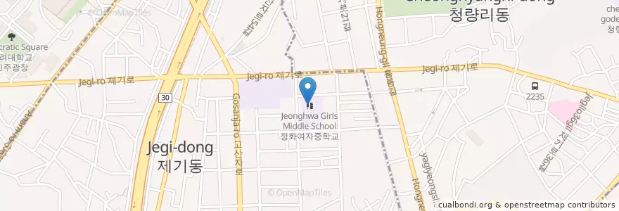 Mapa de ubicacion de 정화여자중학교 en Corea Del Sud, Seul, 동대문구, 제기동.