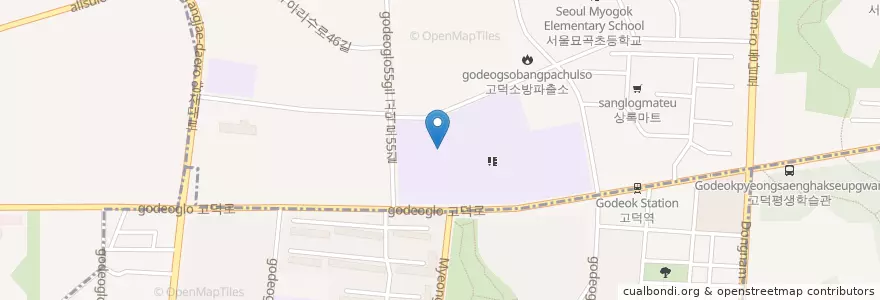 Mapa de ubicacion de Baejae Middle School en South Korea, Seoul, Gangdong-Gu, Godeok-Dong, Godeok 1(Il)-Dong.