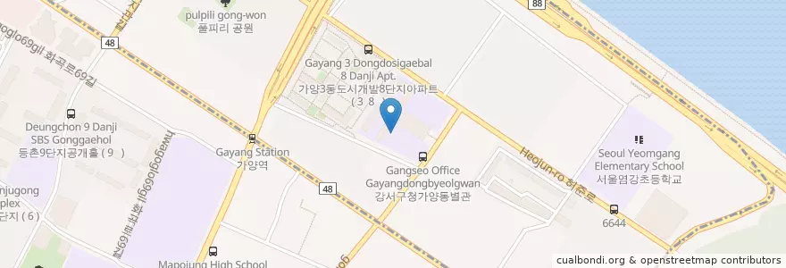 Mapa de ubicacion de 서울경서중학교 en Corea Del Sur, Seúl, 강서구, 가양3동, 가양동.