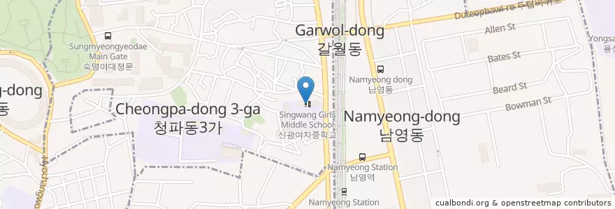 Mapa de ubicacion de 신광여자중학교 en Coreia Do Sul, Seul, 용산구, 청파동.