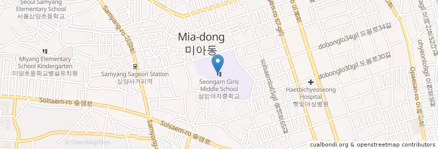 Mapa de ubicacion de 성암여자중학교 en Korea Selatan, 서울, 강북구, 송천동.